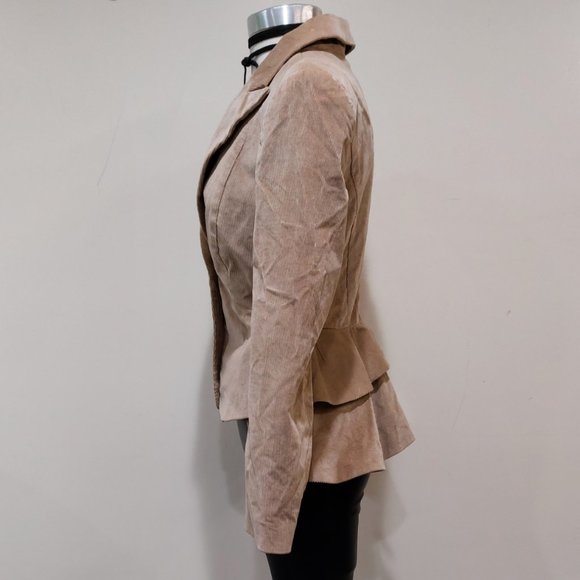 💋GORGEOUS BOHO CHIC💋Vintage Victorian Corduroy Peplum Overlay Blazer in Tan - Picture 6 of 12